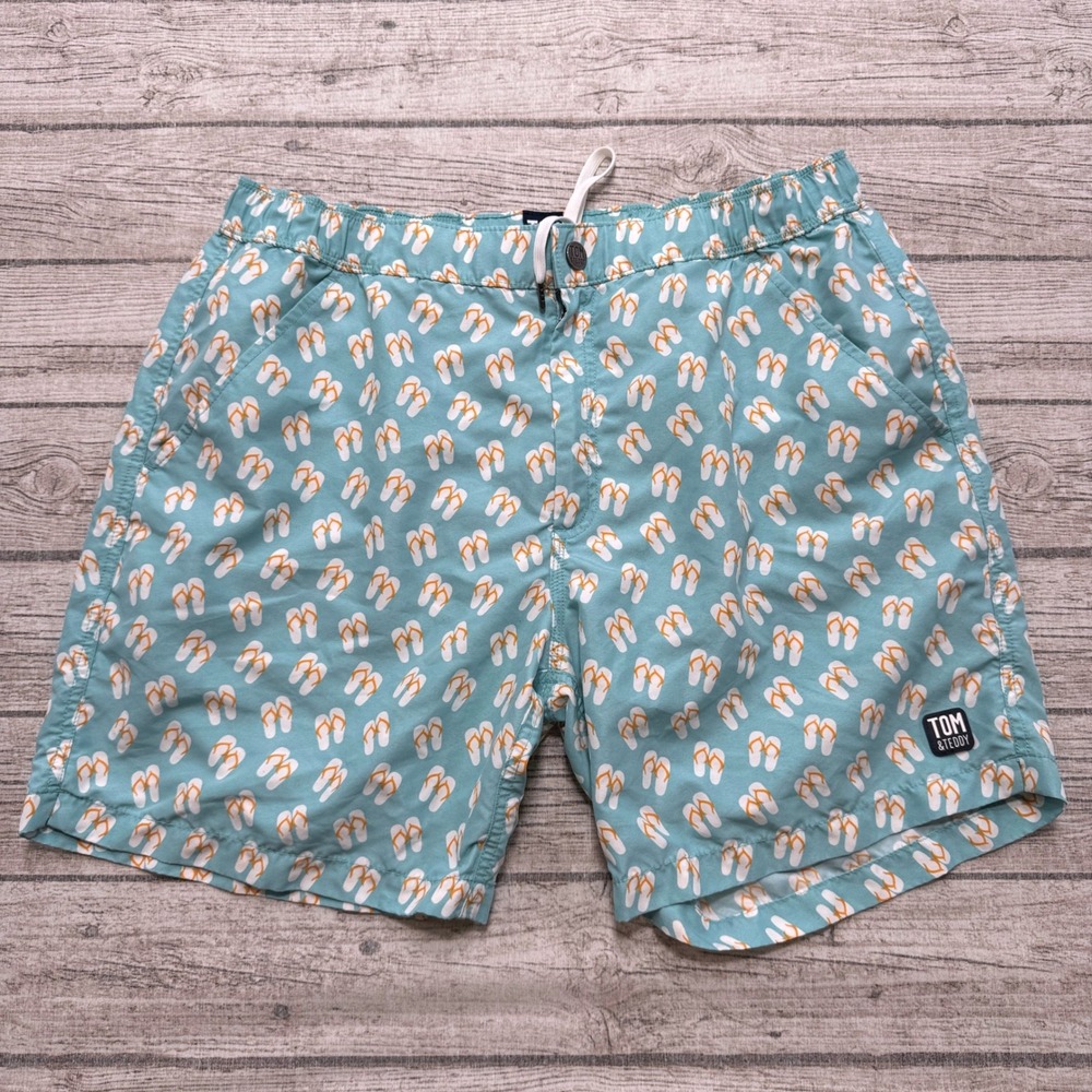 Tom & Teddy Swim Trunks Men's XL Blue Flip Flop Board Shorts Beachwear Summer